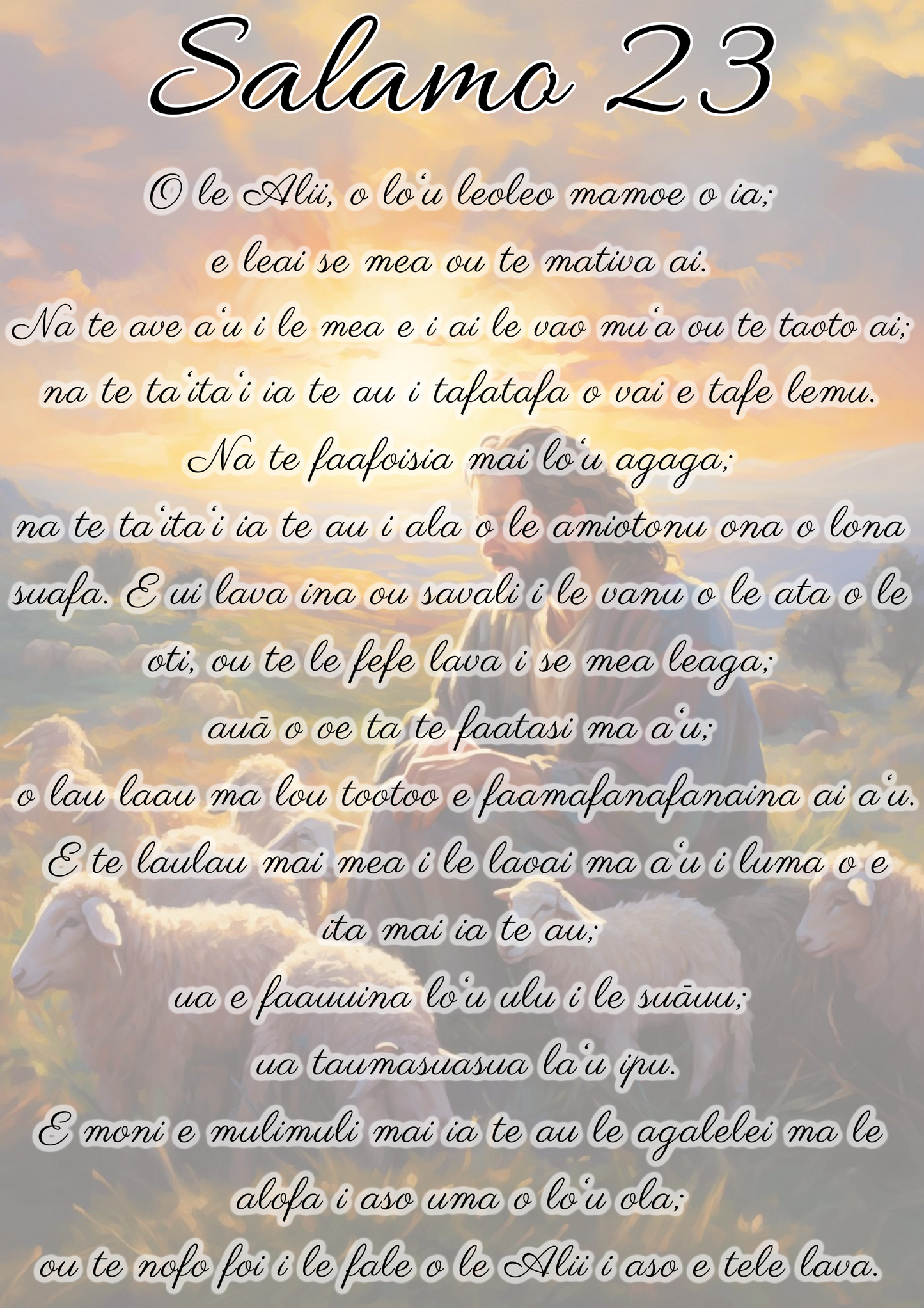 Salamo 23 (Psalms 23 Samoan translation) A3 Picture Frame.