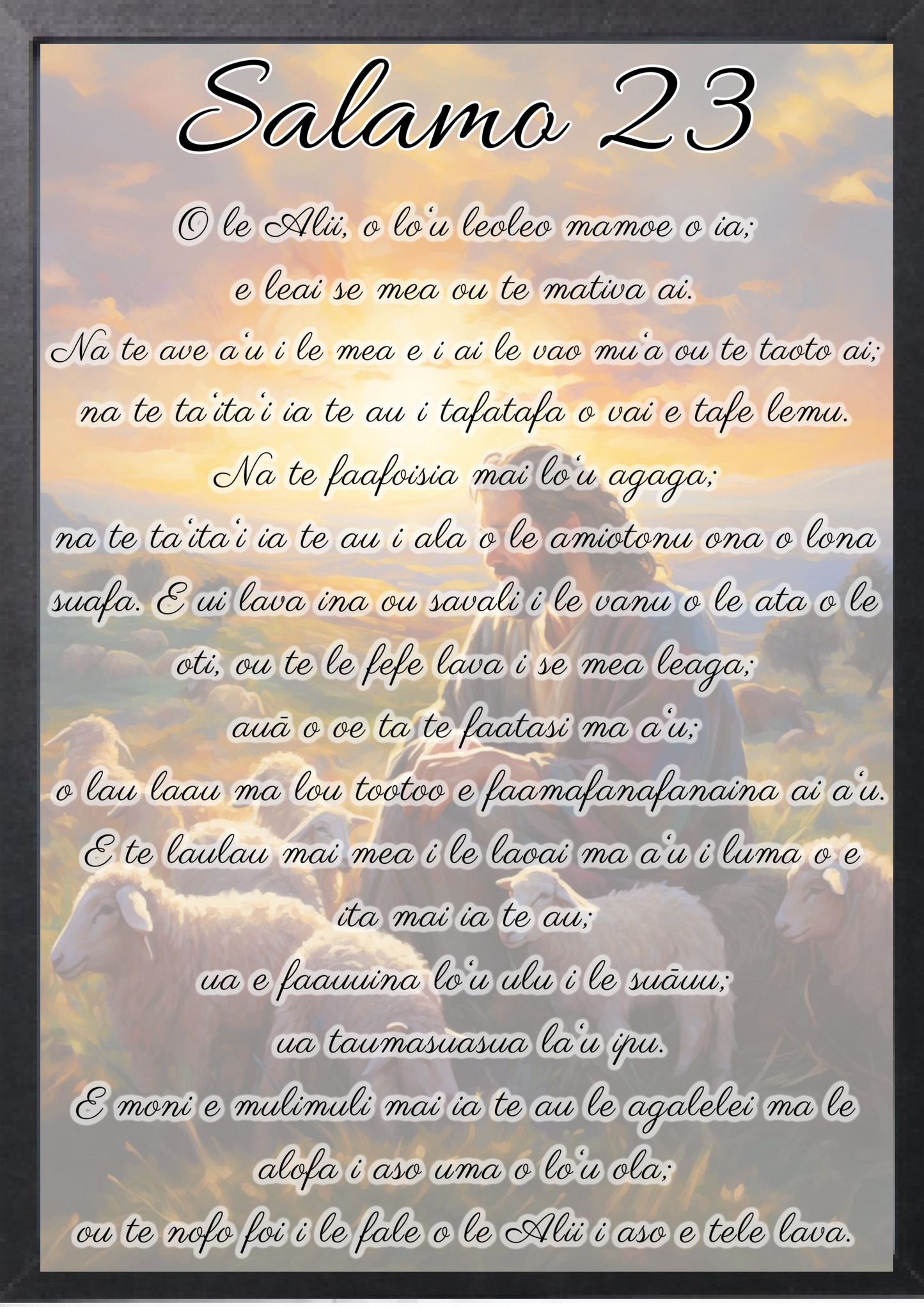 Salamo 23 (Psalms 23 Samoan translation) A3 Picture Frame.