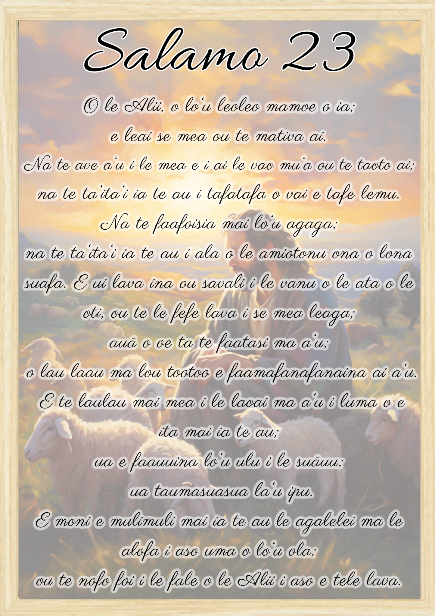 Salamo 23 (Psalms 23 Samoan translation) A3 Picture Frame.